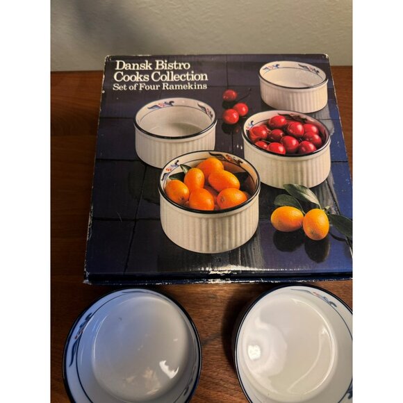 Dansk Bistro Cooks Collection Set Of Four Ramekins Maribo Pattern 4.5" Ceramic B - Picture 9 of 13